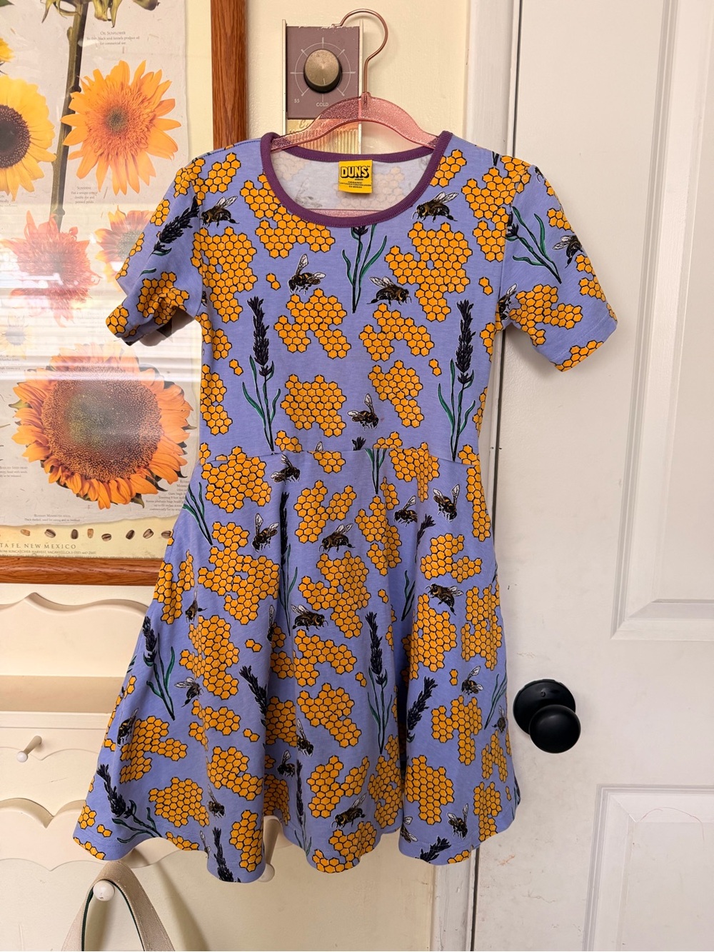 Duns Sweden Lavender Dress with Yellow Honeycomb Print